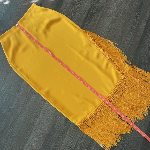 💛RACHEL ZOE gold/mustard cocktail fringe satin skirt w/left side split Size xs - Picture 8 of 15